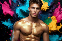 Photos of Sexy Men Playing with Colorful Fluid Art in Motion