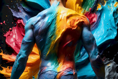 Photos of Sexy Men Playing with Colorful Fluid Art in Motion