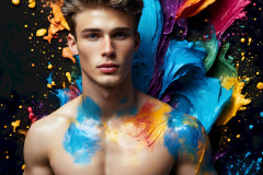 Photos of Sexy Men Playing with Colorful Fluid Art in Motion