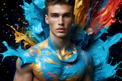 Photos of Sexy Men Playing with Colorful Fluid Art in Motion