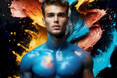 Photos of Sexy Men Playing with Colorful Fluid Art in Motion