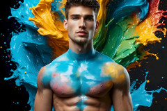 Photos of Sexy Men Playing with Colorful Fluid Art in Motion