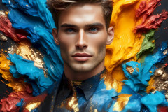 Photos of Sexy Men Playing with Colorful Fluid Art in Motion