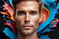 Photos of Sexy Men Playing with Colorful Fluid Art in Motion