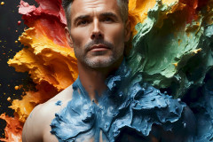 Photos of Sexy Men Playing with Colorful Fluid Art in Motion