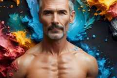 Photos of Sexy Men Playing with Colorful Fluid Art in Motion