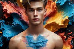 Photos of Sexy Men Playing with Colorful Fluid Art in Motion
