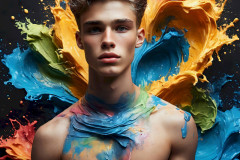 Photos of Sexy Men Playing with Colorful Fluid Art in Motion