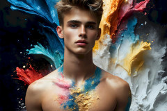 Photos of Sexy Men Playing with Colorful Fluid Art in Motion