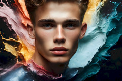 Photos of Sexy Men Playing with Colorful Fluid Art in Motion