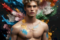 Photos of Sexy Men Playing with Colorful Fluid Art in Motion