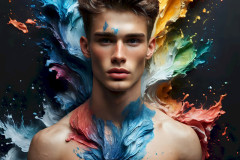 Photos of Sexy Men Playing with Colorful Fluid Art in Motion