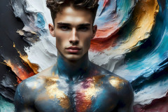 Photos of Sexy Men Playing with Colorful Fluid Art in Motion