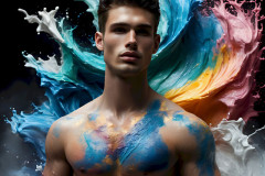Photos of Sexy Men Playing with Colorful Fluid Art in Motion