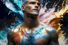 Photos of Sexy Men Playing with Colorful Fluid Art in Motion