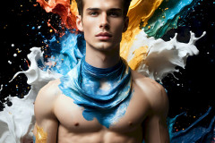 Photos of Sexy Men Playing with Colorful Fluid Art in Motion