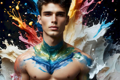 Photos of Sexy Men Playing with Colorful Fluid Art in Motion