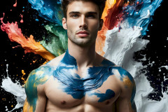 Photos of Sexy Men Playing with Colorful Fluid Art in Motion