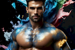 Photos of Sexy Men Playing with Colorful Fluid Art in Motion
