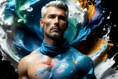 Photos of Sexy Men Playing with Colorful Fluid Art in Motion