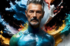 Photos of Sexy Men Playing with Colorful Fluid Art in Motion