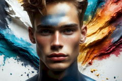 Photos of Sexy Men Playing with Colorful Fluid Art in Motion