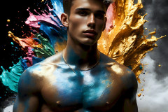 Photos of Sexy Men Playing with Colorful Fluid Art in Motion