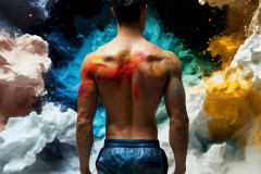 Photos of Sexy Men Playing with Colorful Fluid Art in Motion