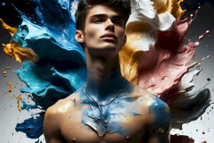 Photos of Sexy Men Playing with Colorful Fluid Art in Motion