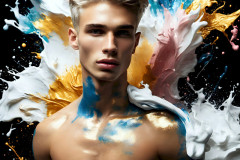 Photos of Sexy Men Playing with Colorful Fluid Art in Motion