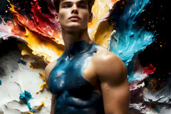 Photos of Sexy Men Playing with Colorful Fluid Art in Motion