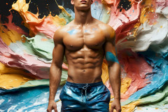 Photos of Sexy Men Playing with Colorful Fluid Art in Motion