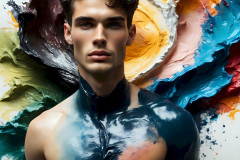 Photos of Sexy Men Playing with Colorful Fluid Art in Motion