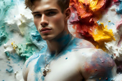 Photos of Sexy Men Playing with Colorful Fluid Art in Motion