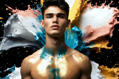 Photos of Sexy Men Playing with Colorful Fluid Art in Motion
