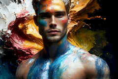 Photos of Sexy Men Playing with Colorful Fluid Art in Motion