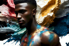 Photos of Sexy Men Playing with Colorful Fluid Art in Motion