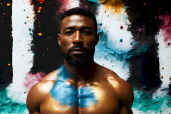 Photos of Sexy Men Playing with Colorful Fluid Art in Motion