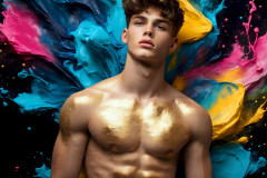 Photos of Sexy Men Playing with Colorful Fluid Art in Motion