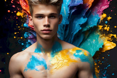 Photos of Sexy Men Playing with Colorful Fluid Art in Motion