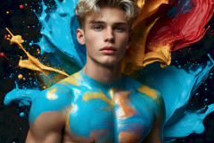 Photos of Sexy Men Playing with Colorful Fluid Art in Motion