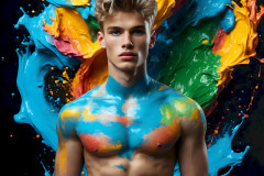 Photos of Sexy Men Playing with Colorful Fluid Art in Motion