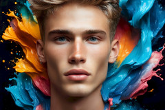 Photos of Sexy Men Playing with Colorful Fluid Art in Motion