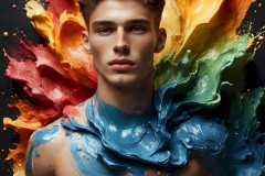 Photos of Sexy Men Playing with Colorful Fluid Art in Motion