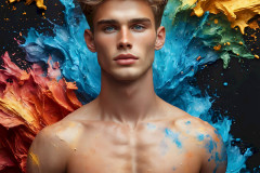 Photos of Sexy Men Playing with Colorful Fluid Art in Motion