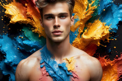Photos of Sexy Men Playing with Colorful Fluid Art in Motion