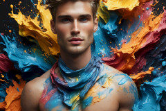 Photos of Sexy Men Playing with Colorful Fluid Art in Motion