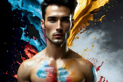 Photos of Sexy Men Playing with Colorful Fluid Art in Motion