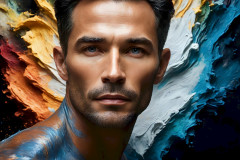Photos of Sexy Men Playing with Colorful Fluid Art in Motion