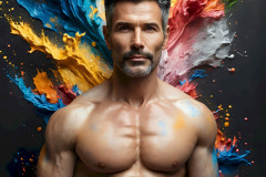 Photos of Sexy Men Playing with Colorful Fluid Art in Motion